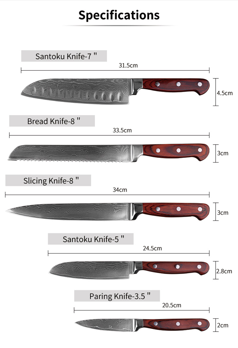 Damascus VG10 steel cooking knife set (3) Damascus VG10 steel cooking knife set (3)