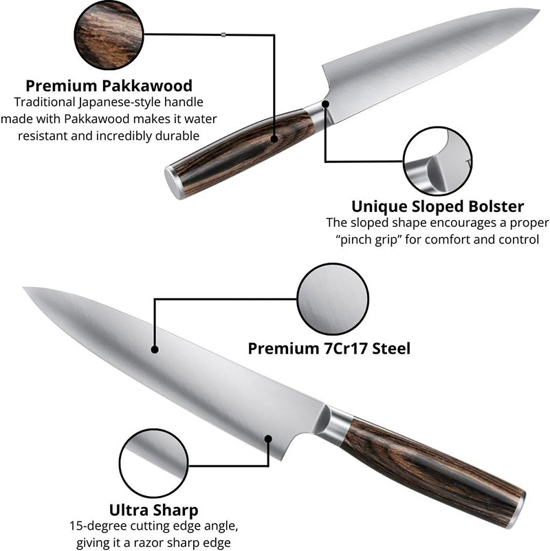 15pk Wood Handle Kitchen Knife Set with Acacia Wood Block