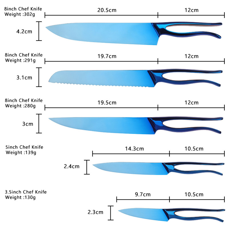 Mermaid Shape Kitchen Knife Set in Blue Titanize (2)