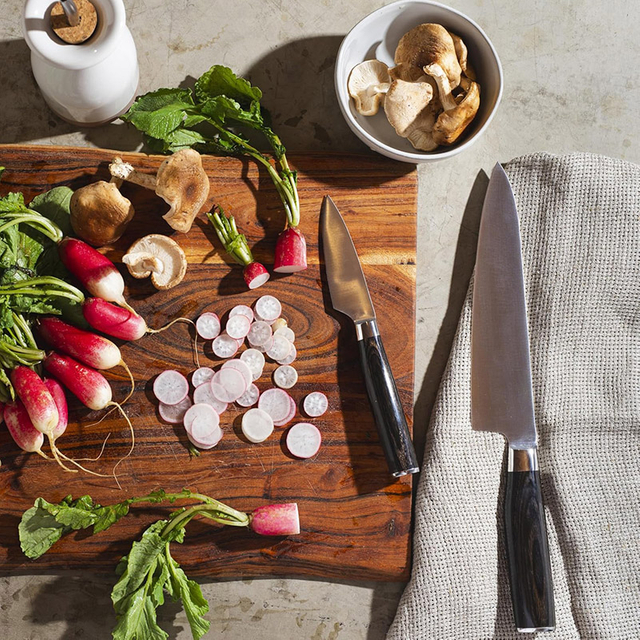 15pk Wood Handle Kitchen Knife Set with Acacia Wood Block