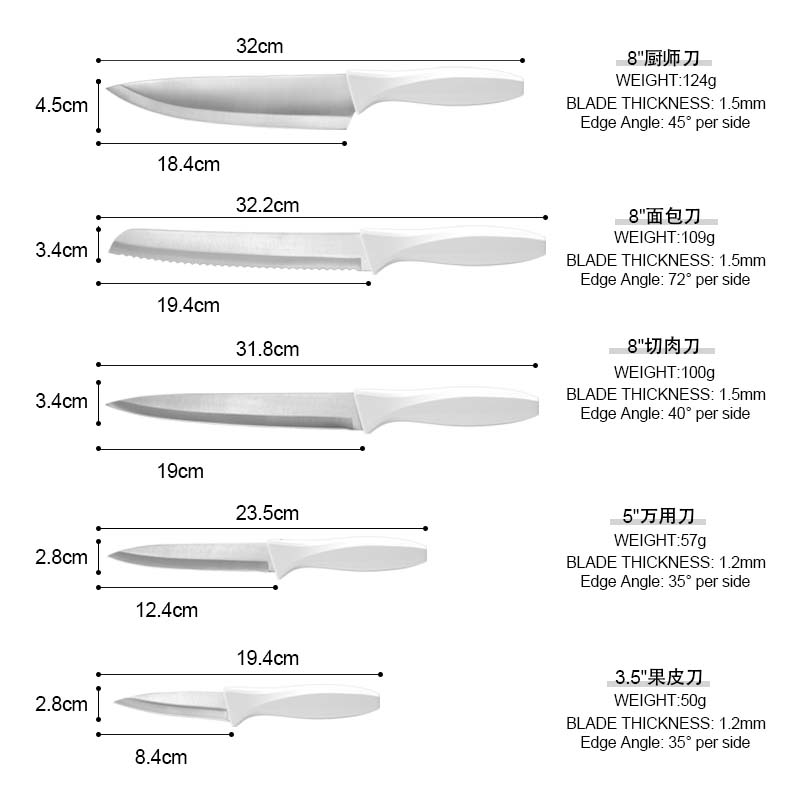 Plastic Hanlde Kitchen Cooking Knife Set