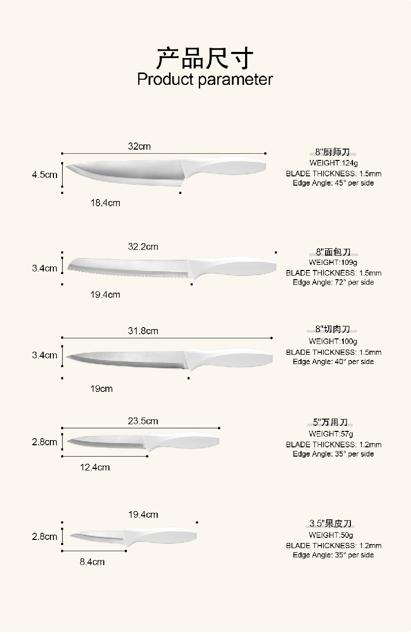 Plastic hanlde kitchen cooking knife set (4)