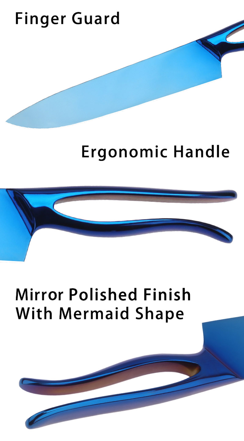 Mermaid Shape Kitchen Knife Set in Blue Titanize (8)