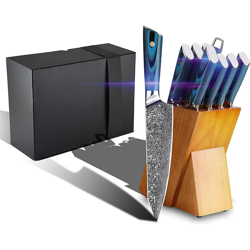 Custom Damascus Kitchen Knife Cutlery Set