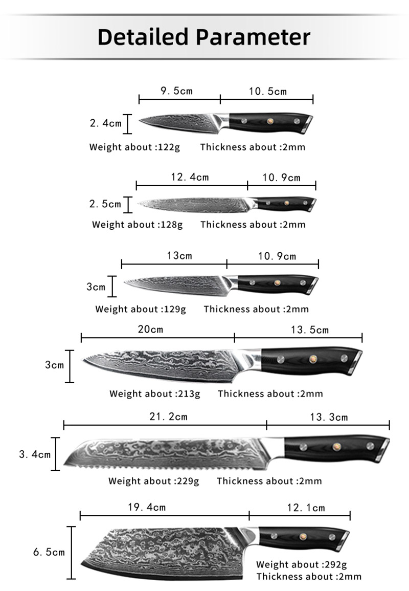 Double bloster Damascus Knife Set with G10 handle (5)