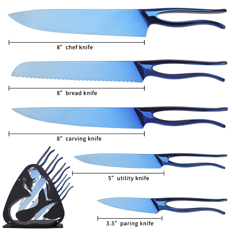 Mermaid Shape Kitchen Knife Set in Blue Titanize