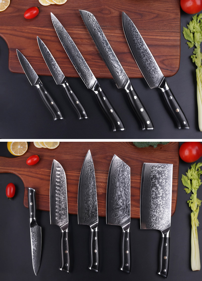Double bloster Damascus Knife Set with G10 handle (7)